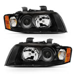 ANZO 2002-2005 Audi A4 Projector Headlight Black G2 (Halogen Type); 2002-2005