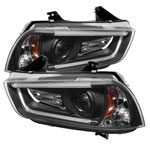 Spyder Dodge Charger Projector Headlights - Xenon/HID Model Only (Not Compatible With Halogen Model ) - Light Tube DRL - Black - High H1 (Included) - Low D3S (Not Included); 2011-2013