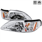 Spec-D Tuning Ford Mustang Crystal Housing Headlights Chrome; 1994-1998