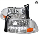 Spec-D Tuning Dodge Dakota Chrome Headlight With Led; 1997-2004