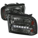 Spec-D Tuning Ford F250 Smoke Euro Headlights With Led; 2005-2007