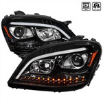 SPEC-D Tuning Mercedes ML W164 Projector Headlights Sequential LED Turn Signal - Full Glossy Black Housing With Clear Lens; 2006-2008