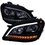 SPEC-D Tuning Mercedes ML W164 Projector Headlights Sequential LED Turn Signal - Glossy Black With Smoke Lens; 2006-2008