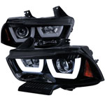 Spec-D Tuning Dodge Charger Projector Headlight- Glossy Black With U-Shape Halo; 2011-2014