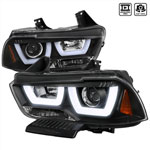 Spec-D Tuning Dodge Charger Projector Headlights Black Housing With Led; 2011-2014