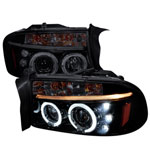 Spec-D Tuning Dodge Dakota Halo Projector Headlight Gloss Black Housing Smoke Lens; 1997-2004