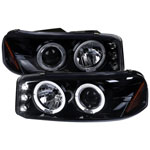 Spec-D Tuning Gmc Denail Halo Projector Headlight Gloss Black Housing Smoke Lens; 2000-2006