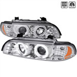 Spec-D Tuning Bmw 5-Series Halo Projector Headlight Gloss Black Housing Smoke Lens; 2001-2003