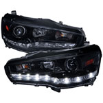 Spec-D Tuning Mitsubishi Lancer Projector Headlight Glossy Black Housing With Smoked Lens R8 Style; 2008-2012