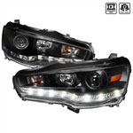 Spec-D Tuning Mitsubishi Lancer Projector Headlight Black Housing R8 Style; 2008-2012