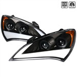 SPEC-D Tuning Hyundai Genesis 2 Door Projector Headlights - Black - LED Sequential Light Bar With Switch Back