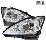 SPEC-D Tuning Lexus IS250 Projector Headlights - LED Chrome Housing With Clear Lens; 2006-2009