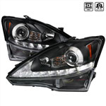 SPEC-D Tuning Lexus IS250 Projector Headlights - LED Black Housing With Clear Lens; 2006-2009