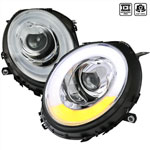 Spec-D Tuning Mini Cooper Chrome Projector Headlights With Light Bar; 2007-2012