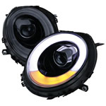 Spec-D Tuning Mini Cooper Smoked Projector Headlights With Light Bar; 2007-2012