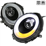 Spec-D Tuning Mini Cooper Black Projector Headlights With Light Bar; 2007-2012