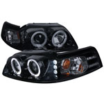 Spec-D Tuning Ford Mustang Smoked Lens Gloss Black Housing Projector Headlights; 1999-2004