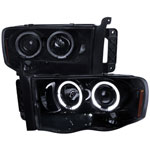 Spec-D Tuning Dodge Ram Halo Projector Headlight Gloss Black Housing Smoke Lens; 2002-2005