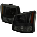 SPEC-D Tuning Chevrolet Silverado 1PC Projector Headlights Smoke - Black Housing; 2003-2005