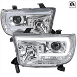 SPEC-D Tuning Toyota Tundra Projector Headlight - Chrome Housing - Clear Lens - LED Tube; 2007-2013