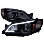 Spec-D Tuning Subaru Imprezza Smoked Lens Gloss Black Housing Projector Headlights With Led Day Time Running Light Strip