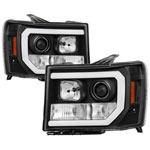 Spyder GMC Sierra 1500/2500/3500 / Denali Version 2 Projector Headlights - Light Bar DRL LED - Black - (PRO-YD-GS07V2-LBDRL-BK)