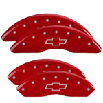 MGP 4 Caliper Covers Engraved Front & Rear Bowtie Red finish silver ch; 2009-2016