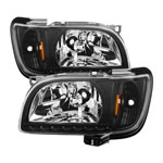 xTune Toyota Tacoma 1-Piece with Black Trim Corner Crystal Headlights - Black; 2001-2004