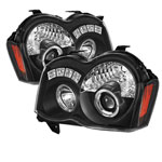 Spyder Jeep Grand Cherokee Projector Headlights - LED Halo - LED ( Replaceable LEDs ) - Black - High H1 (Included) - Low (Not Included) - (PRO-YD-JGC08-HL-BK); 2008-2010