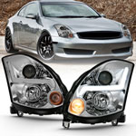 ANZO 2003-2007 Infiniti G35 Projector Headlight Plank Style Black (HID Compatible, No HID Kit ); 2003-2007