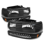 Xtune Chevy TahOE 00-06 Headlights w/ LED Bumper Lights Amber Black HD-JH-CSIL99-LED-SET-BK; 2000-2006