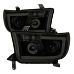 Xtune Toyota Tundra 07-13 LED Light Bar Projector Headlights Black Smoked PRO-JH-TTU07-LED-BSM; 2007-2013