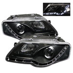 Spyder Volkswagen Passat B6 DRL LED Projector Headlights - Black - (PRO-YD-VP06-DRL-BK)