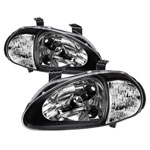 xTune Honda Del Sol 1PC Crystal Headlights - Black; 1993-1997