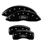 MGP 4 Caliper Covers Engraved Front & Rear Oval logo/Ford Black finish silver ch; 2015-2018