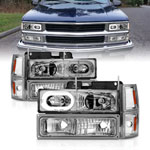 ANZO 88-98 Chevrolet C1500 Crystal Headlights Chrome Housing w/ Signal and Side Marker Lights; 1988-1998