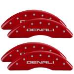 MGP 4 Caliper Covers Engraved Front & Rear Red Finish Silver Characters for 20-22 GMC Sierra 2500HD; 2022-2022