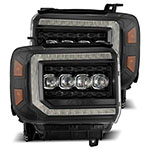 AlphaRex 14-18 GMC Sierra NOVA LED Proj Headlights Plank Style Black w/Activ Light/Seq Signal/DRL; 2014-2018