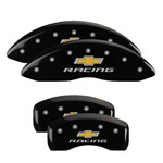 MGP 4 Caliper Covers Engraved Front & Rear Chevy racing Black finish silver ch; 2010-2013