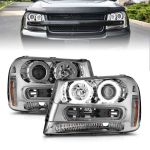 ANZO 02-09 Chevrolet Trailblazer Projector Headlights w/ Halo Chrome Housing (Non-LT Models); 2002-2009