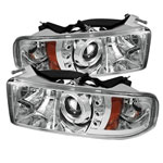 Spyder Dodge Ram 1500 1PC Halo LED ( Replaceable LEDs ) Projector Headlights - Chrome - (PRO-YD-DR94-HL-AM-C); 1994-2001