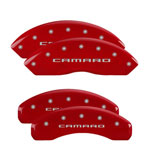 MGP 4 Caliper Covers Engraved Front & Rear Gen 5/Camaro Red finish silver ch; 2016-2024