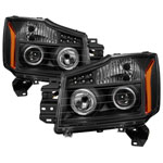 Xtune Nissan Titan 04-14 Projector Headlights LED Halo Black PRO-JH-NTI04-LED-BK; 2004-2014