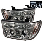 Spyder Toyota Tundra Halo LED ( Replaceable LEDs ) Projector Headlights - Chrome - (PRO-YD-TTU07-HL-C); 2007-2013