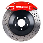 StopTech Dodge Magnum Big Brake Kit ST-40 Red Calipers & 1-Piece No Coating Drilled Rotors, Rear; 2005-2008