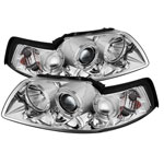 Spyder Ford Mustang Halo Projector Headlights - Chrome - (PRO-YD-FM99-1PC-AM-C); 1999-2004