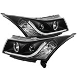 Spyder Chevrolet Cruze Projector Headlights - Light Tube DRL - Black - High H1 (Included) - Low H7 (Included) - (PRO-YD-CCRZ11-LTDRL-BK); 2011-2013