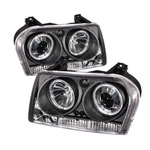 Spyder Chrysler 300 ( Dual Turn Signal Bulbs ) Halo LED ( Replaceable LEDs ) Projector Headlights - Black - (PRO-YD-C305-HL-BK); 2005-2008