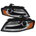 Spyder Audi A4 Projector Headlights - Halogen Model Only - DRL LED - Black - (PRO-YD-AA408-DRL-BK); 2009-2012