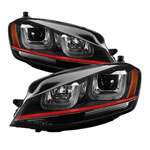 Spyder Volkswagen Golf VII Projector Headlights - DRL LED - Red Stripe - Black - (PRO-YD-VG15-RED-DRL-BK)